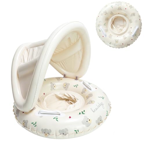 Morofme Baby Schwimmring mit Sonnendach Abnehmbarem Bär Schwimmringe mit Schwimmsitz Baby Schwimmreifen Kinder Griff Aufblasbare Schwimmhilfe ab 13 Jahre Mädchen Jungs Strand Pool Float Training