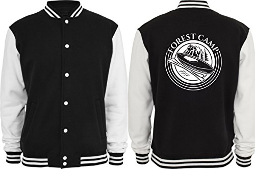Chaqueta college estilo universitario Forest Camp bicolor negro y blanco L