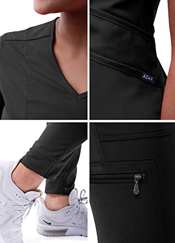 Adar Pro Modern Athletic Scrub Set For Women - Modern V-Neck Scrub Top & Yoga Jogger Scrub Pants - P9500 - Black - M #TOP4