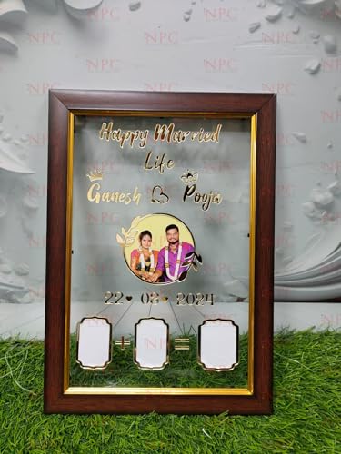 Image of Couple Thumb Gift with Photo | Wooden Frame| 35 * 24 CM | Wedding Thumb Print |Finger Print Gift| Personalized Text & Photo | Valentine's day Gift