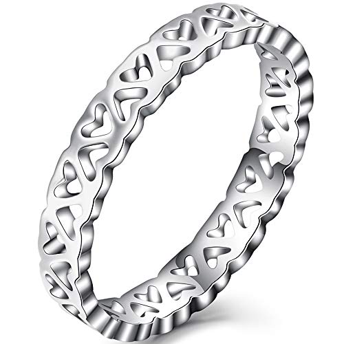 Jude Jewelers 3mm Stainless Steel Heart Shaped Stackable Wedding Band Promise Ring (Silver, 8)