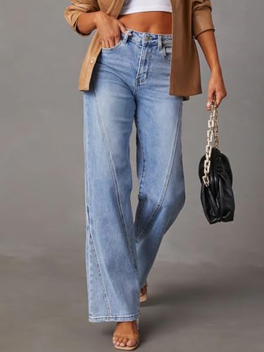 Womens Wide Leg High Waisted Jeans Stretchy Straight Loose Baggy Denim Pants4