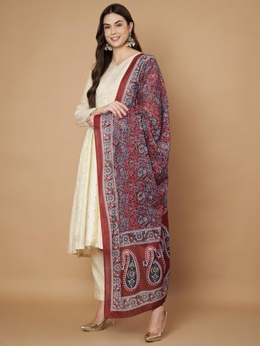 Image of Women's Cotton Blend Floral Print Dupatta with 2.20 Meters | Women's cotton printed dupatta with tassels