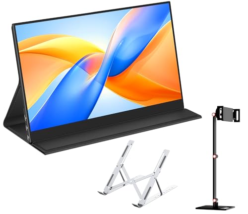 Monitor Portatil Full HD de 15,6' 1920x1080 Píxeles Portable Monitor with Externo HDR Eye Care Pantalla con Tipo-C/USB-C, for Laptop/PC/Mac/PS45 (15.6 Pulgadas - con Soporte)