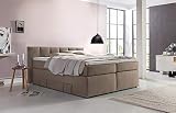 Möbelfreude Doluna Andybur Boxspringbett 160x200cm Beige/Grau H2/H3 | 7-Zonen Taschenfederkern Matratze & Visko-Topper | 90 cm hohes Kopfteil ideal für Dachschrägen + Bettkasten für Stauraum