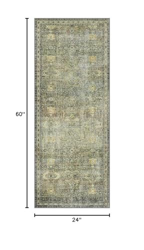 GENIMO 2x5 Non Slip Hallway Runner Rug, Machine Washable, Thin & Low Pile Lightweight for Kitchen, Laundry, Entryway, Bedroom & Living Room, Vetiver-Green