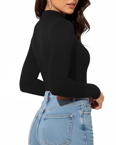 MANGOPOP Women's Mock Turtleneck Long Sleeve Shirt Fall Outfits Fashion Thermal Undershirt Basic Tops Fitted Layer Tee 20253