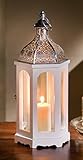 Filigraner Türverschluss Dekoleidenschaft Laterne „Marrakesch“, weiß, 41 cm hoch, orientalisches Design, Windlicht aus Holz mit Glas, Metalldach & Griff