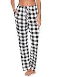 Vlazom Damen Karierte Schlafanzughose weich Pyjamahose für Frauen Jogginghose Lange blickdicht Sporthose(M,A Stil-Schwarz)