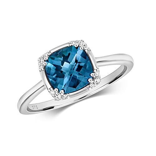 Bague femme or blanc topaze bleue de Londres et diamant brillant