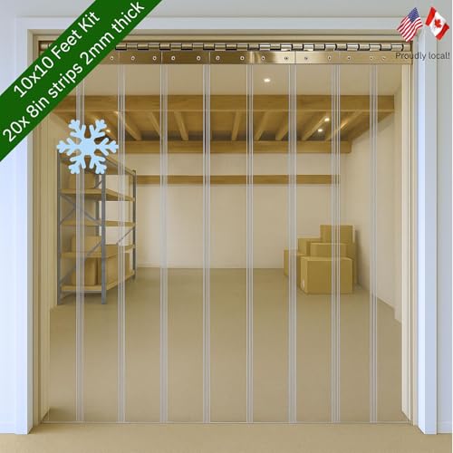 Image of Byson PVC Strip Curtain Door Kit 10 x 10 Feet (3 x 3 Meters) Coldroom Warehouse Catering Vinyl Polar Grade Plastic Curtain Kit with 20 Strips (2mm Thick and 200mm Wide)