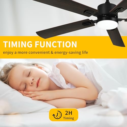 DWVO 60 Inch Smart Ceiling Fan with Light and Remote & APP Control, Modern Black Ceiling Fans with Reversible 6 Speeds Quiet Motor, 3 Color Dimmable, Memory Function, for Bedroom, Outdoor, Indoor