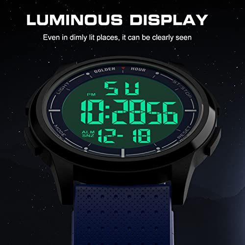 GOLDEN HOUR Ultra-Thin Minimalist Sports Waterproof Digital Watches Men with Wide-Angle Display Rubber Strap Wrist Watch for Men Women
