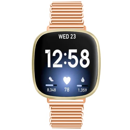 Gimuk Straps Compatible with Fitbit Versa 4 Strap for Women Men Adjustable Stainless Steel Metal Wristband Sport Replacement Strap Band Bracelet for Fitbit Versa 4/Sense 2/Versa 3/Sense (Rose Gold) - Image 3