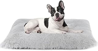 Nepfaivy Dog Bed Small Washable - 64*48 CM Dog Crate Mattress with Non-slip Bottom, Calming Fluffy Anti Anxiety Dog Bed, Dog Mat for Small, Medium and Large Dogs (Light Grey, S - 25.19'' x 18.89'')