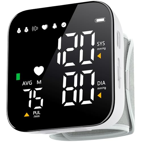 Blood Pressure Monitor Rechargeable Wrist Blood Pressure Cuff Adjustable Digital BP Machine 2x90 Readings Voice Broadcast Backlit Display for Home Use with Carrying Case