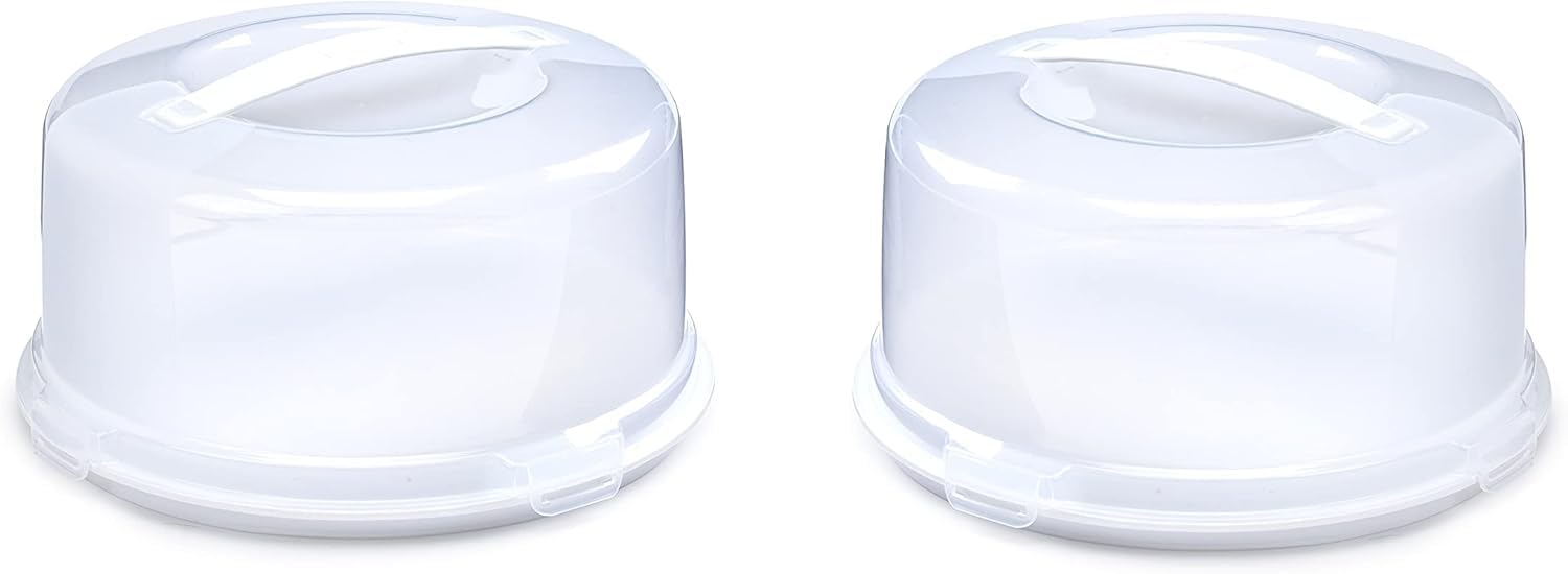 Airtight BPA-Free Reusable Cake Storage Box – Portable Cake Carrier with Handle & Lockable Lid | Food Storage Container for Cakes, Bakes & Desserts | Durable Plastic Multipack (Round Cake Box- 2Pack)