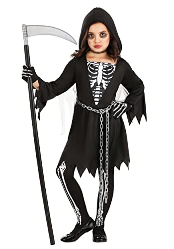 Disfraz infantil de Catrina con capucha y esqueleto miniatura 2