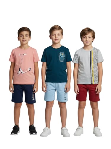 Image of HELLCAT Boys Dress Clothing Set Combo with Tshirts & Shorts - Pack 3