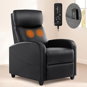 Recliner Chair for Living Room, Leather Recliners, Home Theater Seating with Lumbar Support with Adjustable Backrest and Footrest, Modern Living Room Furniture with Padded Seat Backrest, Black