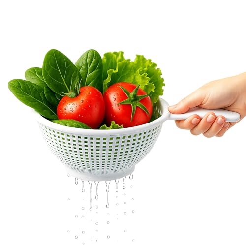 Escurridor de plástico con mango, Colador de cocina, Colador multiusos, escurridor pasta, escurridor para frutas y verduras, Diámetro superior 22 cm, Altura 10 cm, Libre de BPA, Plástico