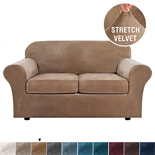 Real Velvet Plush 3 Piece Stretch Sofa Cover Velvet-Sofa Slipcover Loveseat Cover Furniture