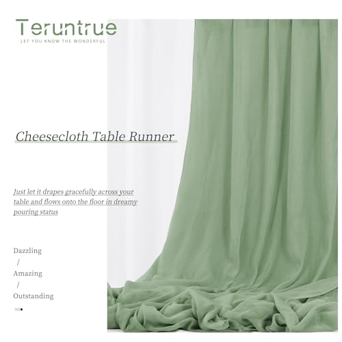 Teruntrue 12 Stück Tischläufer Salbeigrün 55x300 cm Neuer Natürlicher Weichlook Bohemian-Gaze-Käsetuch-Tischläufer für Hochzeit, Party, Babyfeier, Brautshower, Geburtstag-Dekorationen