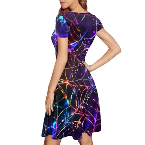 Image of POLERO Sunflower Dress for Women Floral Summer Dresses Short Sleeve Casual Sundresses Midi Dresses