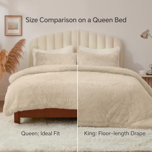 Image of BEDELITE Beige Fluffy Comforter Set Queen, Fuzzy Faux Fur Comforter