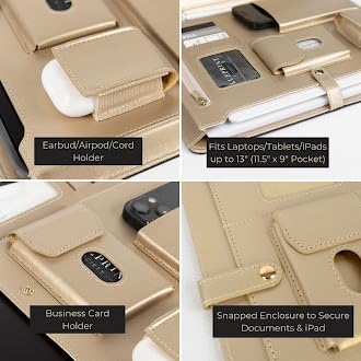 blu monaco black vegan leather portfolio binder for women - professional padfolio with magnetic closure amp gold trim business organizer case