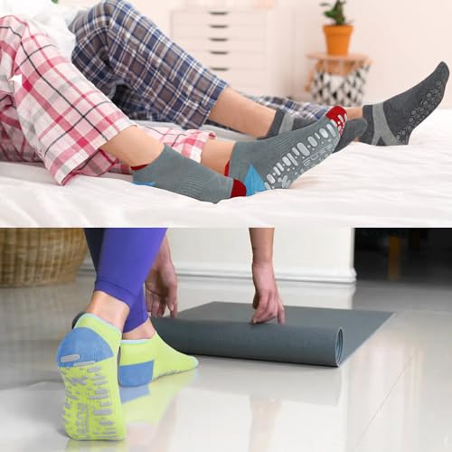Muezna Non Slip Yoga Socks for Women, Anti-Skid Pilates, Barre, Hospital Socks with Grips, Size 5-10 5