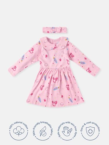 Image of Nautinati Baby Girls 100% Cotton Peterpan Collar Printed Dress | Age 0-3 Years
