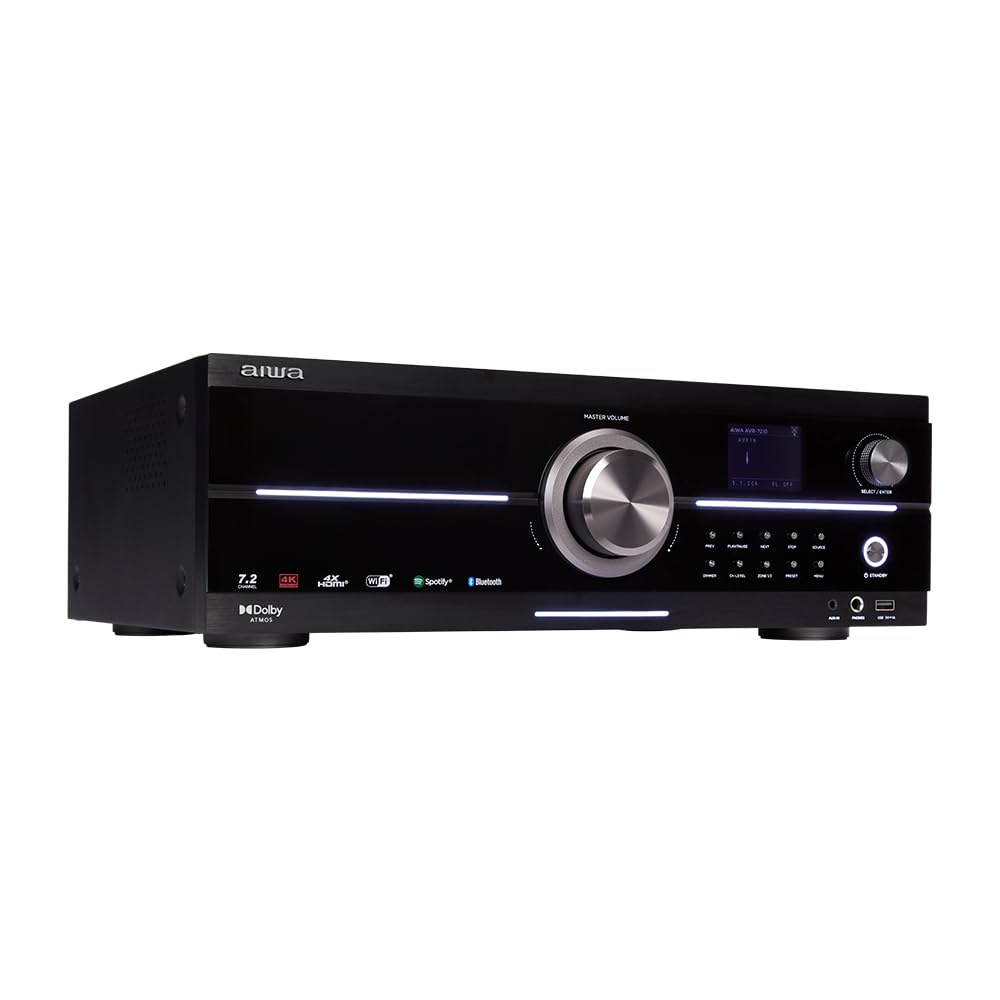 Aiwa, Receptor AV, AVR-7210 | 7.2 Canales, 1155W, Negro | Bluetooth, HDMI eARC, Dolby Atmos, AirPlay 2 | Control Remoto | Sonido Envolvente para Cine en casa