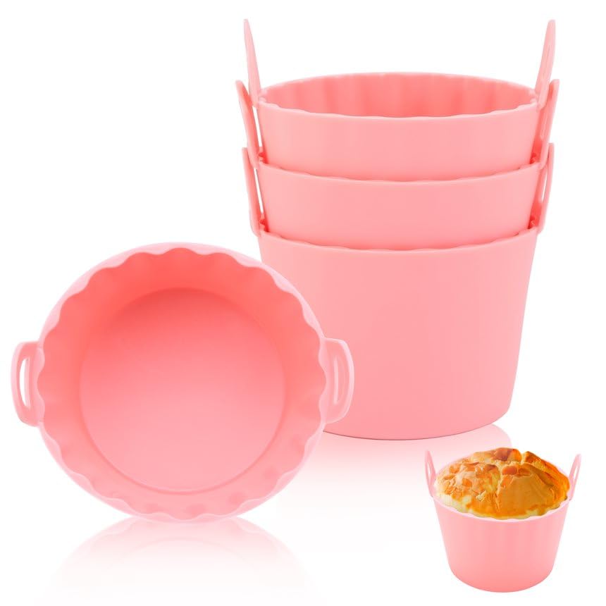 GreenMingle (Pack of 4) Large Muffin Cases for Air Fryer, Ramekins for Air Fryer, Air Fryer Egg Mould, Air Fryer Silicone Moulds for Ninja/Tower/Cosori/Tefal Air Fryer - Pink