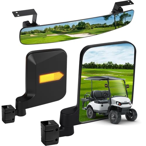 Cartalia Golf Cart Mirrors Kit for EZGO Club Car Yamaha No-Drilling Night Safety Reflective Design Golf Cart Side Mirror and Rear View Mirror Kit Universal Foldable and Adjustable Rotatable HD Glass