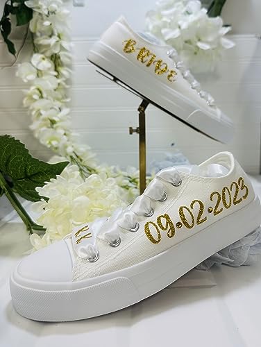 Bride -Wedding Custom Shoes- Gold Wedding Sneakers- Personalized (9)2