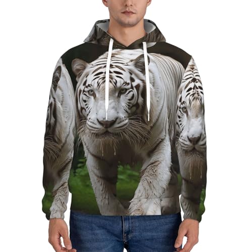 Men's Fleece Pullover Hoodie Long Sleeve Hooded Majestic White Bengal Tiger Sweatshirt Casual Shirts With Pockets2