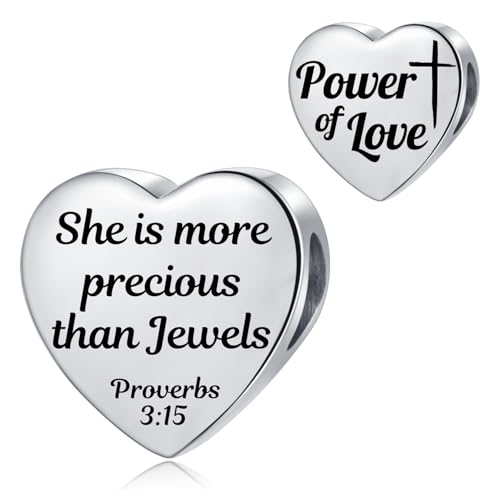 LSxAB Abalorio inspirador con cruz de corazón y versículo bíblico cristiano, compatible con pulseras Pandora, cuentas de acero inoxidable, regalos religiosos para mujeres, familiares y amigas, Cobre