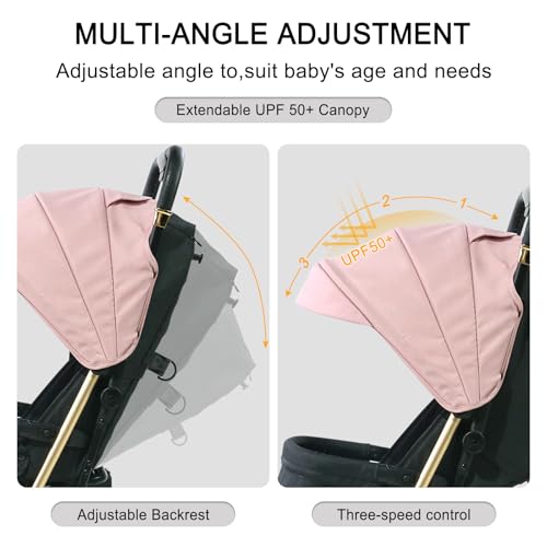 Lightweight Baby Stroller,Ultra Compact & Airplane-Friendly Travel Stroller, One-Handed Folding for Toddler, Only 13lbs,with Sleep Shade, Oversize Basket (Pink) - Image 4