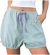 TARSE Women Balloon Shorts Gingham Striped Drawstring Cute Summer Casual Loose Fit Lounge Shorts ...
