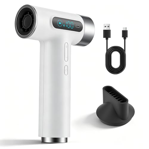 Pro - Asciugacapelli da viaggio a batteria, 27000 mAh, senza fili, con 100 temperature e velocità, con display digitale, per campeggio, viaggi, hotel, colore bianco