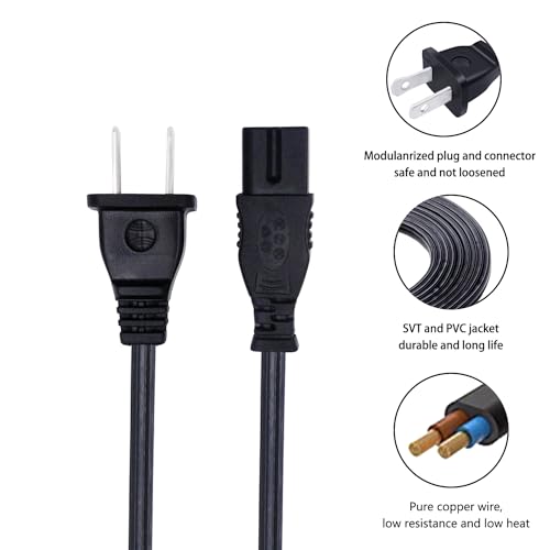 8ft AC Power Cord for Vizio TV 0320-4000-0400 0320-4000-0410 E480i-B2 E M Series LCD Smart TV,Vizio Sound bar Power Cord Replacement AC Charger Cable - Thumbnail 4