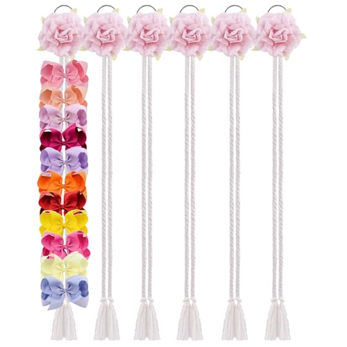 cherrboll Flower Hair Bow Organizer for Baby Girls, 6PCS Floral Hair Clips Holder Headband Hair Accessories Wall Hanging Organizers Storage for Toddler Room Nursery Decor