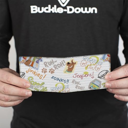 Scooby Doo Wallet, Bifold, Scooby Doo Notebook Doodles Collage White Multi Color, Vegan Leather4