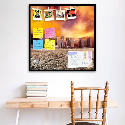 Image of ArtzFolio City Overlooking Desolate Desert | Bulletin Board Notice Pin Board | Vision Soft Board Combo with Thumb Push Pins & Sticky Notes | Black Frame | 24 x 24 inch (61 x 61 cms)