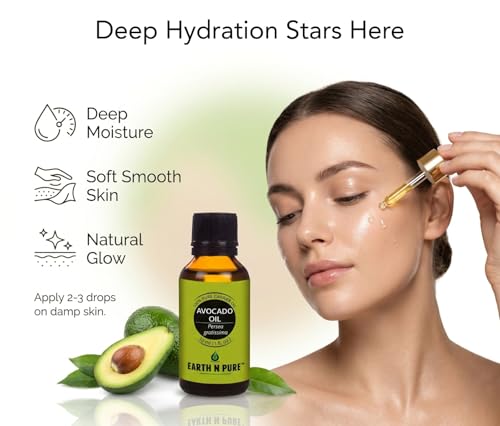 Image of Earth N Pure Avocado Oil | 100% Pure & Natural | Cold Pressed | Deep Moisturizing Carrier Oil for Hair, Face, Beard, Body & Scalp | Vegan & Cruelty-Free | 15ml