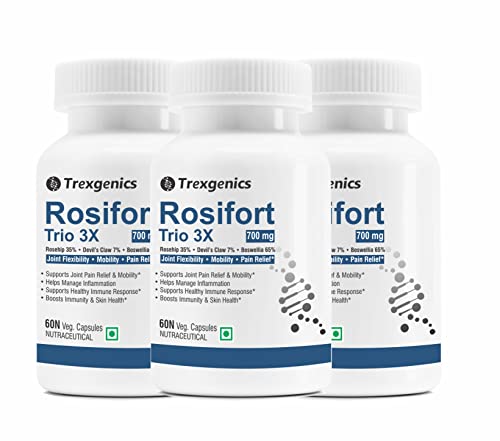 Image of Trexgenics ROSIFORTE TRIO Rosehip, Boswellia, Devil's Claw 700 mg Joint Pain & Inflammation Support VEGAN & NON-GMO (60 Veg. Capsules) (Pack of 3)