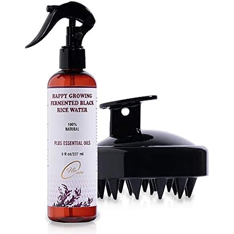 Happy Growing Fermented Black Rice Water Plus Essential Oils & Scalp Massager Stimulator AKA Ancient"Forbidden Rice" for Achieving Maximum Hair Growth, Nourished Organic Rice Protein Deep Conditioner Cover