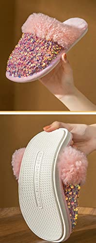 Women Fashion Sequins Plush Slippers Cozy Non-slip Home Slippers Thick Warm Memory Foam House Shoes for Women Girls3