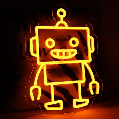 Image of Robot Neon Signs Robot LED Neon Light Decor for Game Room, Baby Living Room,Kids Room,Party,Birthday,Christmas Signs for Boys,Kids Gift13.8 * 10.1 Inch